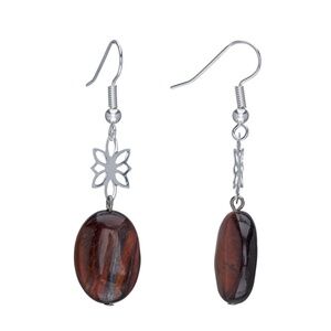 Red Tigers Eye Lotus Drop Earrings